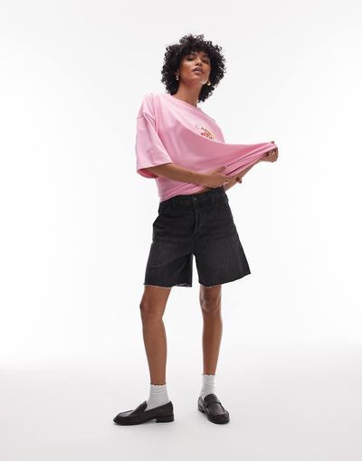 Topshop Topshop denim loose fit jorts in washed black