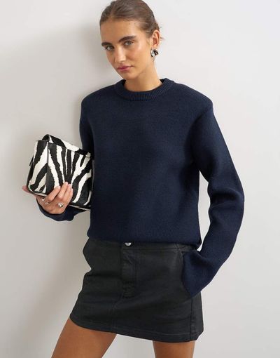 Topshop Topshop denim low rise tailored coated pelmet mini skirt in black