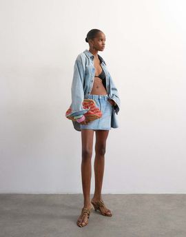 Topshop Topshop denim mini pelmet skirt in bleach-Blue