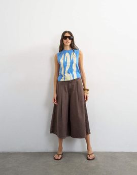 Topshop Topshop denim pleated culottes in brown rinse