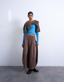 Topshop Topshop denim seamed barrel fit maxi skirt in otter-Brown