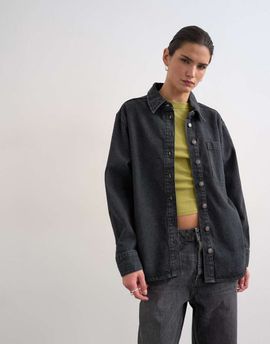 Topshop Topshop denim shacket with side panel in washed black