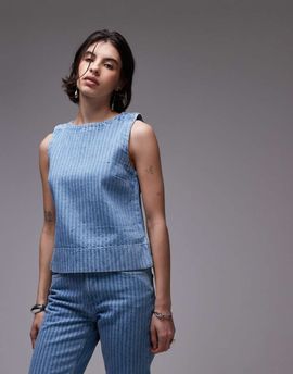 Topshop Topshop denim shell top in bleach stripe-Blue