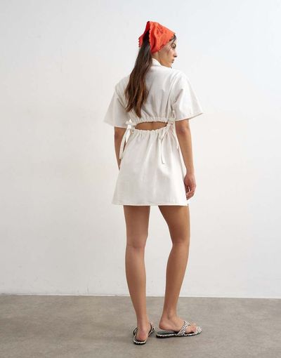 Topshop Topshop denim shirt dress with back cut out in white