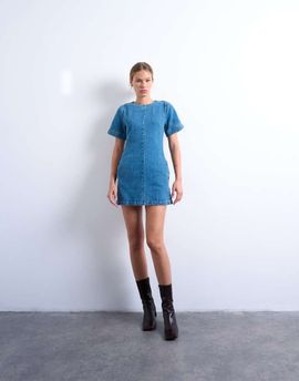 Topshop Topshop denim short sleeved structured mini dress in mid blue
