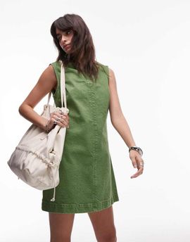 Topshop Topshop denim V-neck mini dress in green