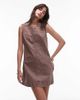 Topshop Topshop denim V-neck mini dress in otter brown - 4