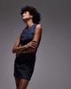 Topshop Topshop denim V-neck mini dress in red and indigo stripe-Blue - 2