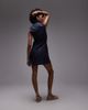 Topshop Topshop denim V-neck mini dress in red and indigo stripe-Blue - 4