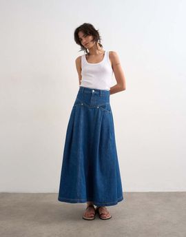 Topshop Topshop denim yoke pleated maxi skirt in rich blue