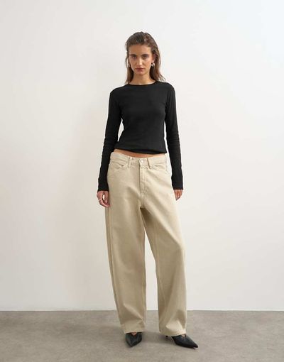 Topshop Topshop Dillan low rise baggy dad jeans in winter oat-Neutral