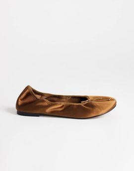 Topshop Topshop Dorothy round toe ballet flats in bronze satin-Brown