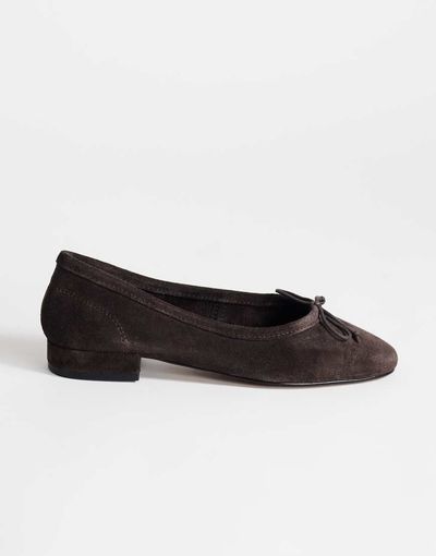 Topshop Topshop Dottie faux suede block heel ballet flats in chocolate-Brown