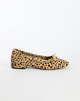 Topshop Topshop Dottie real leather block heel ballet shoe in caramel deer print hair on real leather-Brown