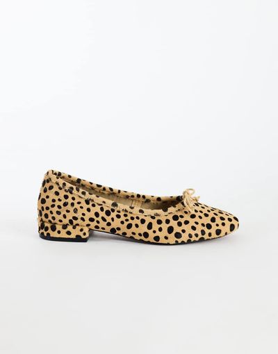 Topshop Topshop Dottie real leather block heel ballet shoe in caramel deer print hair on real leather-Brown