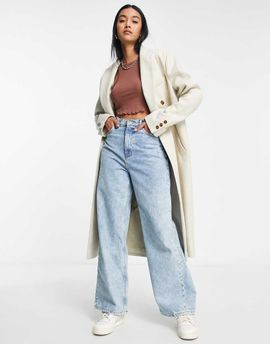 Topshop Topshop double breasted long coat in oat-Neutral