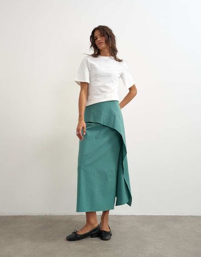 Topshop Topshop drape detail maxi skirt in green and blue check