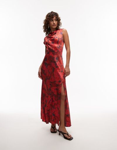 Topshop Topshop drape neck maxi dress in red rose