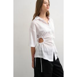 Topshop Topshop Drawstring Cutout Button-Up Top