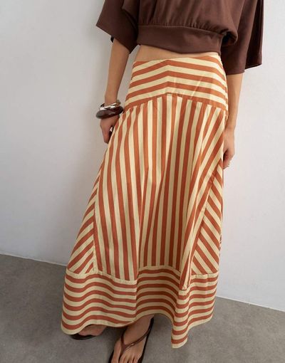 Topshop Topshop drop waist full circle maxi skirt in buttermilk striped print-Multi