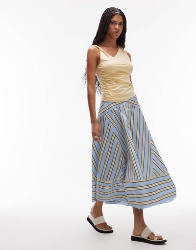 Topshop Topshop dropped waist spliced maxi skirt in blue and lime stripes-Multi