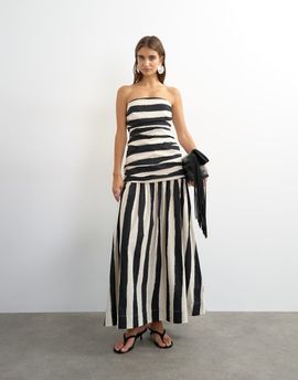 Topshop Topshop dropped waist strapless maxi dress in thick black and white stripes