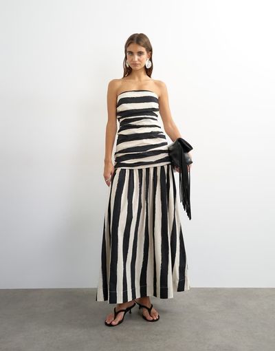 Topshop Topshop dropped waist strapless maxi dress in thick black and white stripes