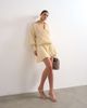 Topshop Topshop dropped waist wrap shirt dress in textured off white - 2
