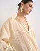 Topshop Topshop dropped waist wrap shirt dress in textured off white - 3