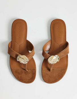 Topshop Topshop Eden toe thong sandals with hardware in tan faux suede-Brown