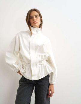 Topshop Topshop Elastic waist funnel jacket in bone-White