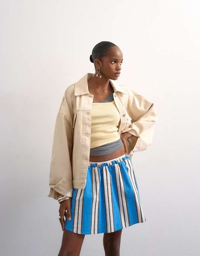 Topshop Topshop elasticated mini skirt in sporty blue stripe