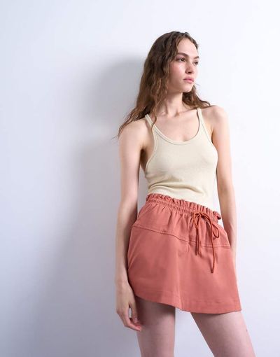 Topshop Topshop elasticated waist mini skort in rust-Brown