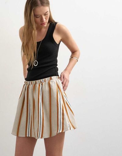 Topshop Topshop elasticized mini skirt in sporty rust stripes-Multi