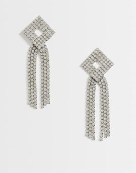 Topshop Topshop Eliza stud tassel embellished earring in silver