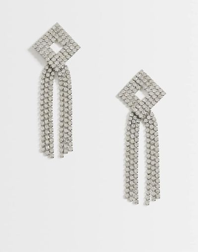 Topshop Topshop Eliza stud tassel embellished earring in silver