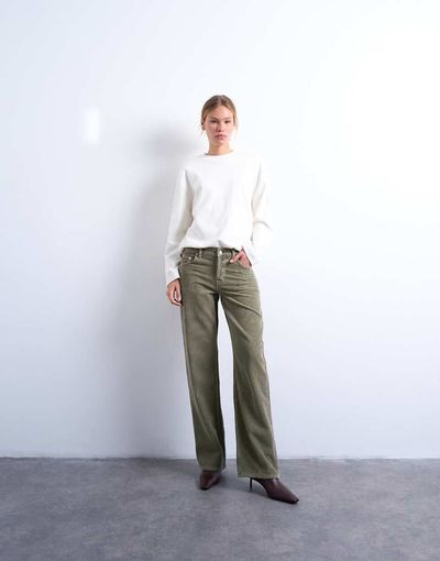 Topshop Topshop Ember low rise cord jeans in sage-Green