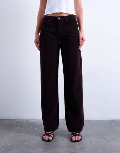 Topshop Topshop Ember low rise corduroy straight leg jeans in bitter chocolate-Brown