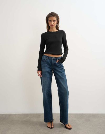 Topshop Topshop Ember low rise relaxed straight leg jeans in blue black