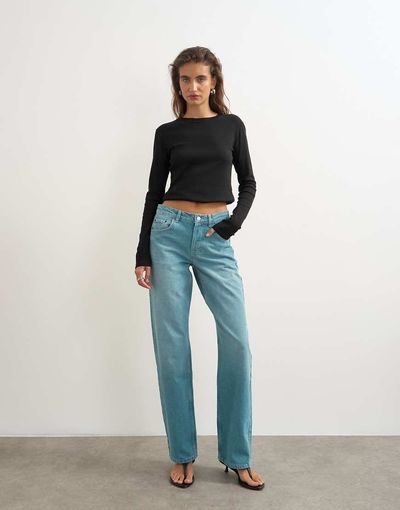 Topshop Topshop Ember low rise relaxed straight leg jeans in teal-Blue