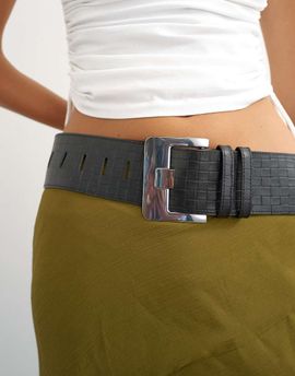 Topshop Topshop Embossed real leather chunky leather belt in black