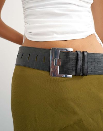 Topshop Topshop Embossed real leather chunky leather belt in black