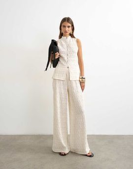 Topshop Topshop embroidered lace wide leg pants in cream - part of a set-White