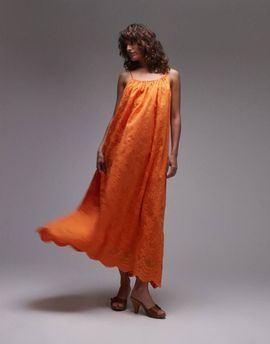 Topshop Topshop embroidered midi dress in orange