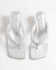 Topshop Topshop Emily pin mid heel woven toe thong sandals in silver - 3