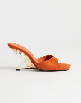 Topshop Topshop Esme mule with clear wedge high heels in orange