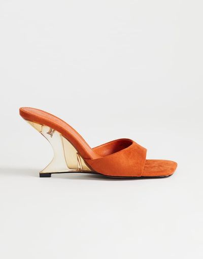 Topshop Topshop Esme mule with clear wedge high heels in orange