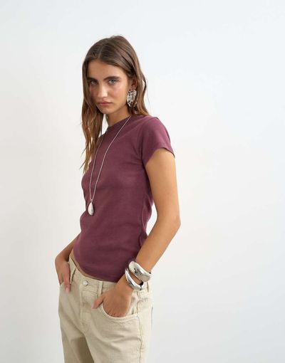 Topshop Topshop everyday tee in washed plum-Red