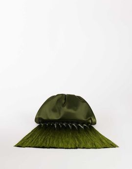 Topshop Topshop Evie knot tassel clutch purse in olive satin-Green