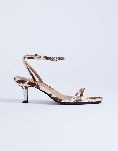Topshop Topshop Ezra strappy high heel sandals in cow print hair in real leather-Brown